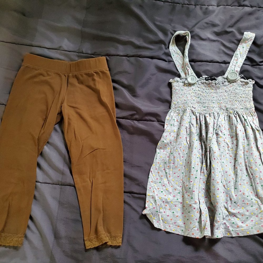 girl large polka dot top brown leggings